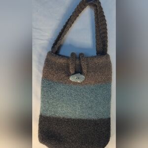 FELTED WOOL Purse Bag Tote Handmade Charcoal Aqua Tan Boho Hippie Euro Chic